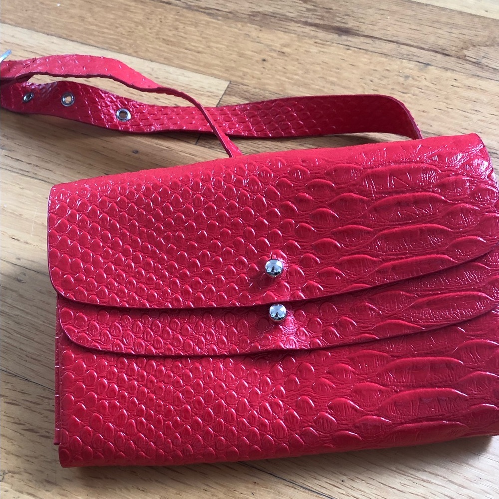 Red faux leather fanny pack